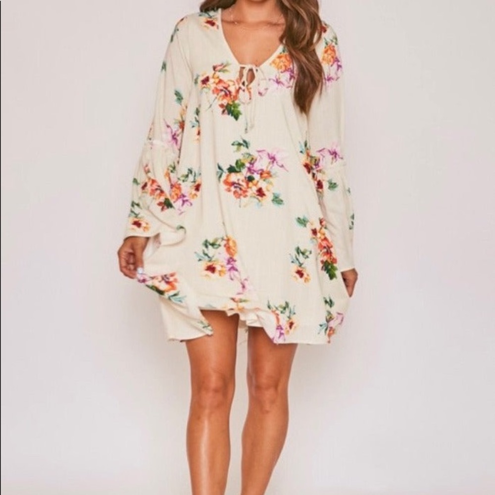 Natural Long Sleeve Floral Dress